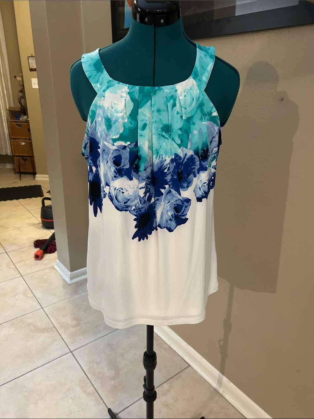 Calvin Klein White Tank with Teal and Navy Floral Yoke